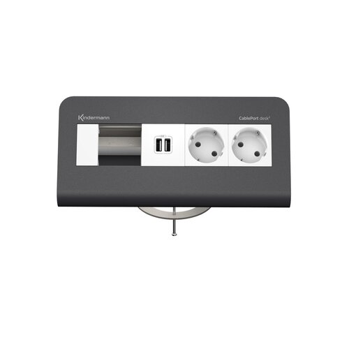 Kindermann CablePort desk² 80 - 2x Stroom, 1x USB Lader, 1x Leeg - Antraciet