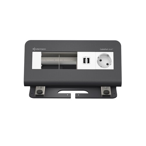 Kindermann CablePort desk² - 4 voudig - 1x Stroom, 1x USB lader en 2x leeg (4 half-sized modules) Antraciet