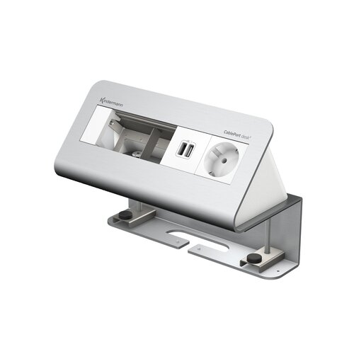 Kindermann CablePort desk² - 4 voudig - 1x Stroom, 1x USB lader en 2x leeg (4 half-sized modules) - Brushed