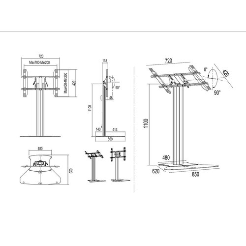 Multibrackets TV Standaard Public 110 HD - Van recht tot Tafelmodel