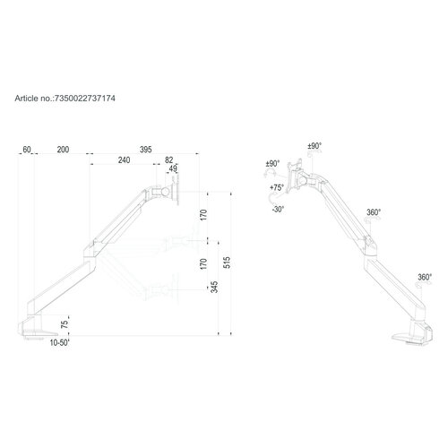 Multibrackets M VESA Gas Lift Monitorarm Single Black