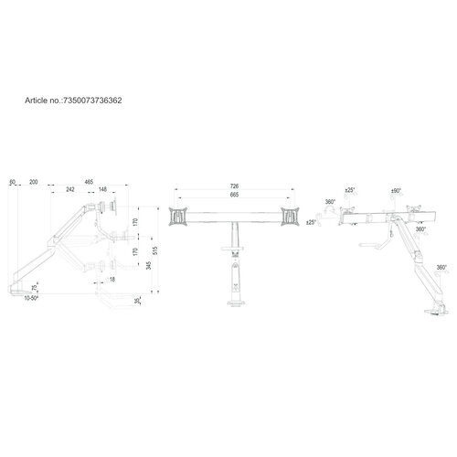 Multibrackets M VESA Gas Lift Arm with Duo Crossbar 2 Silver