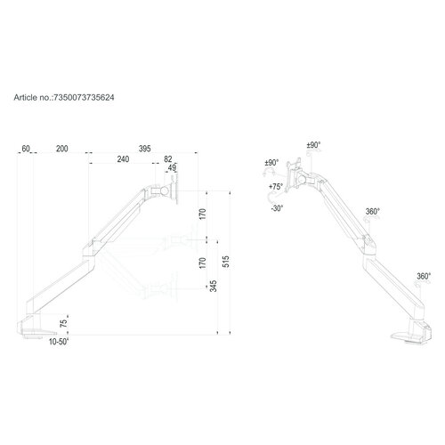 Multibrackets M VESA Gas Lift Arm Single Silver Heavy Duty