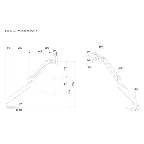 Multibrackets M VESA Gas Lift Arm Single Wit Heavy Duty