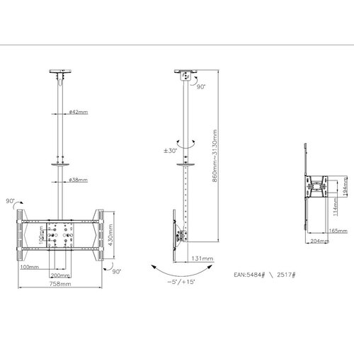 Multibrackets M Public Plafondbeugel Large Single 3000 Black