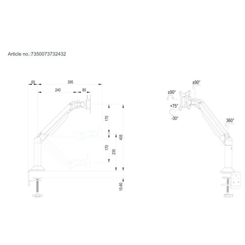 Multibrackets Monitorarm VESA Gas Lift Arm Heavy Duty Black