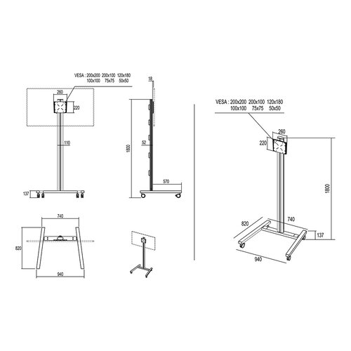 Multibrackets TV Standaard Pro 180 cm Single Silver