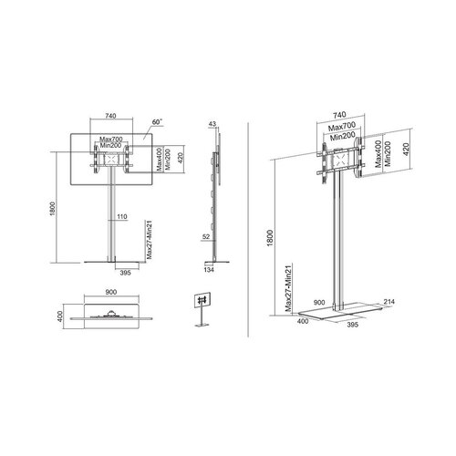 Multibrackets TV Standaard M Display 180 Single Black