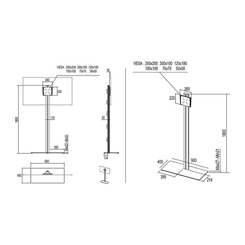 Multibrackets TV Standaard M Display 180 Single Black