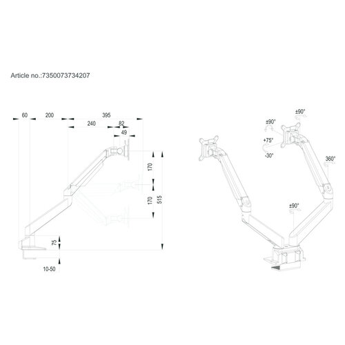 Multibrackets Dual Monitor Gas Lift Arm - Heavy Duty (15 - 32 inch)