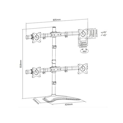 Multibrackets DeskStand Basic Quad - 4 Schermen Monitorstandaard (15-27 inch)