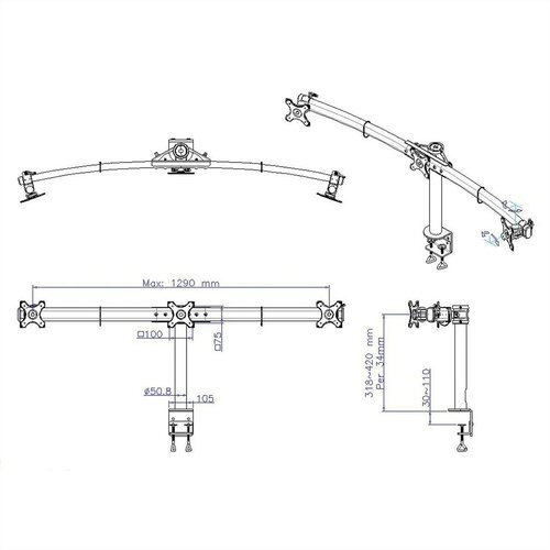 Braca Monitorarm voor 3 monitoren BRC1136