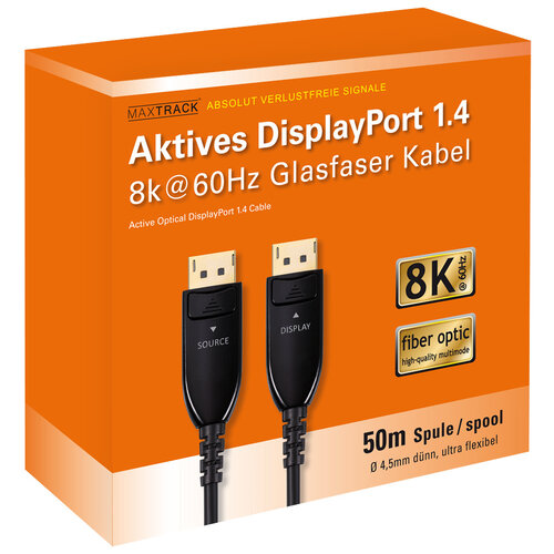 MaxTrack Actieve DisplayPort 1.4 Glasvezel kabel 50 meter