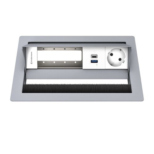 Kindermann CablePort Standard² - 1x Stroom, 1x USB Lader (1x USB A, 1x USB C) 2x leeg (4 halfsize modules) - Grijs (Ral 9006)