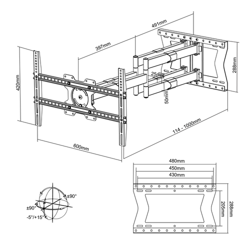 XTRARM TV Beugel Cratos 100 cm Double Rotate 600