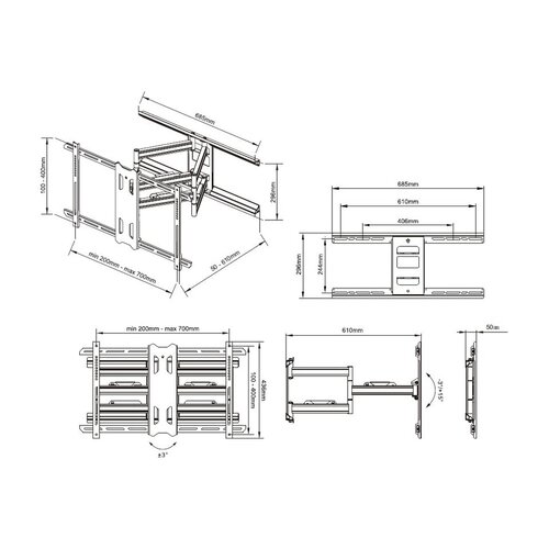 Multibrackets Muursteun Universal Flexarm Pro 60 kg Heavy Duty [zwart]