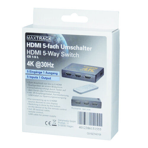 MaxTrack HDMI Switch - 5 in - 1 uit (4K@30Hz)