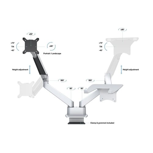 Multibrackets Laptop + Monitorarm Zilver