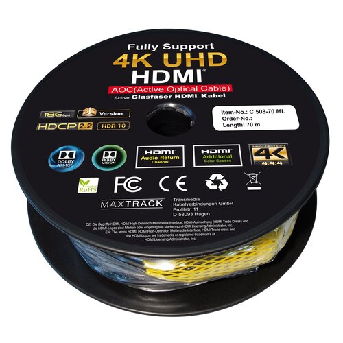 MaxTrack Actieve HDMI Ultra High Speed Glasvezel kabel - 70 meter