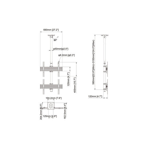 Multibrackets TV Plafondbeugel Pro Dual Single Side MBC2U