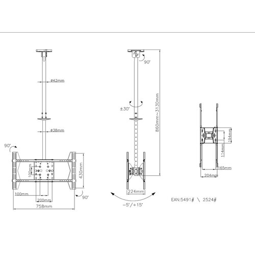 Multibrackets M Public Ceilingmount Large Back to Back White 3000