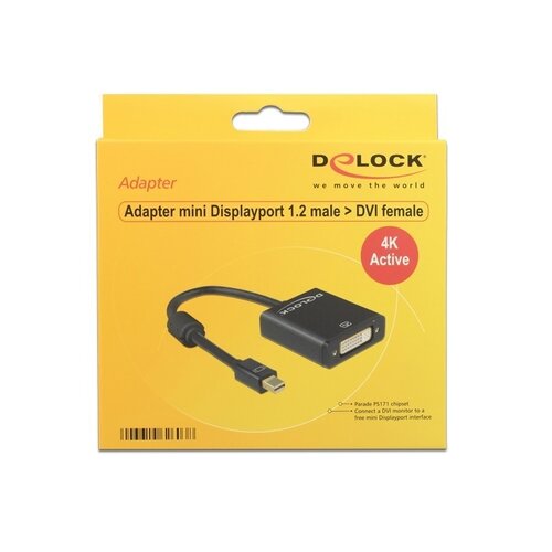 DeLock Actieve mini DisplayPort 1.2 male - DVI female adapter Zwart DeLock Actieve mini DisplayPort 1.2 male - DVI female adapter Zwart