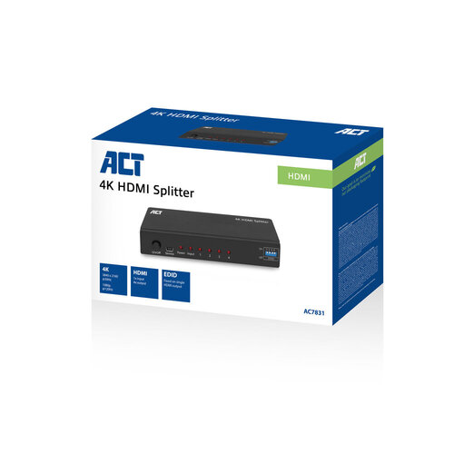 ACT HDMI Splitter 4-poorts met EDID ondersteunding ACT HDMI Splitter 4-poorts met EDID ondersteunding