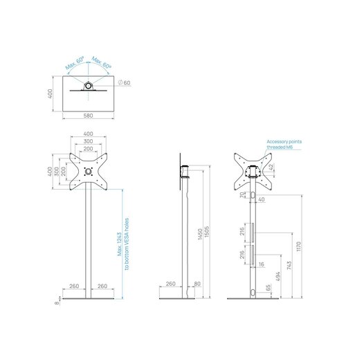 Cavus TV Standaard Square 150 cm RVS VESA 400x400 mm