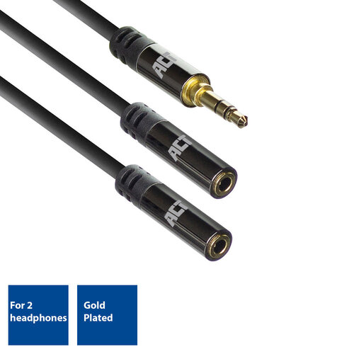 ACT 3.5 mm Stereo male - 2x 3.5 mm Stereo female kabel 0.15 meter