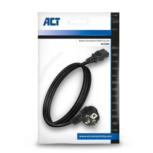 ACT Stroomkabel 2.0 meter CEE7/7 - C13 Zwart
