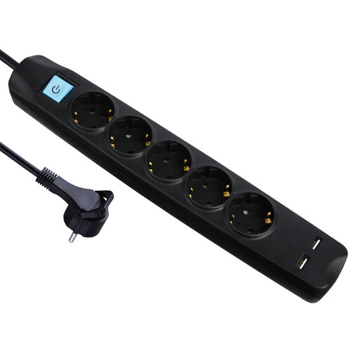 MaxTrack Stekkerdoos 5-Voudig -2x USB A - 5.0 meter