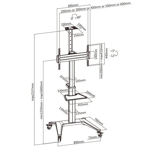 Gembird Verrijdbare TV Standaard 70T-02-W
