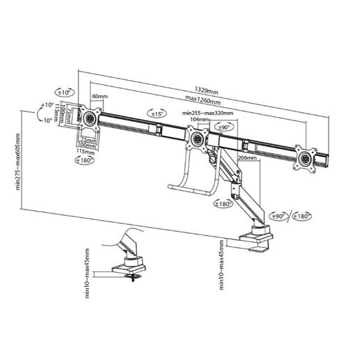Neomounts Monitorarm voor 3 schermen - NM-D775DX3BLACK