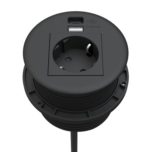 Kindermann CablePort table - Stroom & USB A & C lader - Zwart