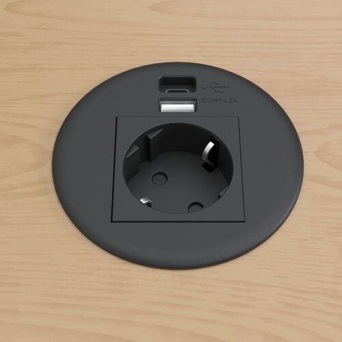 Kindermann CablePort table - Stroom & USB A & C lader - Zwart