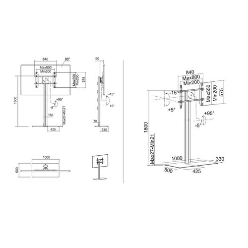 Multibrackets TV Vloerstandaard 180 HD Back to Back Zilver