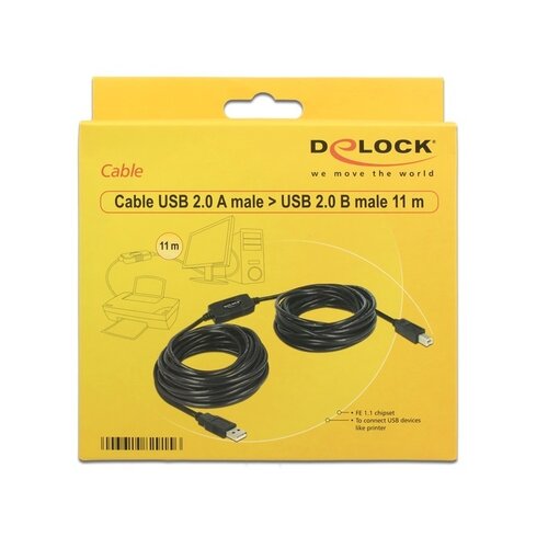 DeLock Actieve USB 2.0 A male - USB 2.0 B male - 11 meter