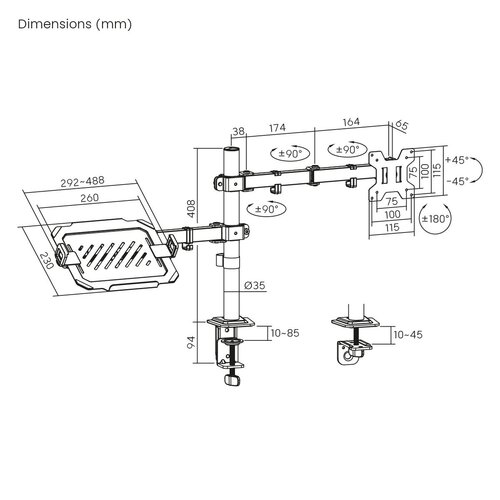MyWall Monitor + Laptop arm HEG 8 L