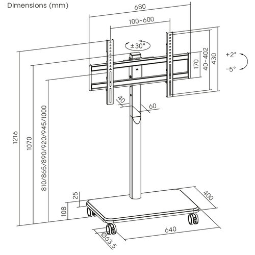 MyWall TV Standaard verrijdbaar HP 126 L