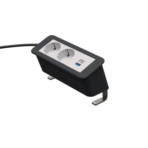 Kindermann CablePort Office desk 3-voudig 2x Stroom,  1xUSB lader A (QC) en C (PD)