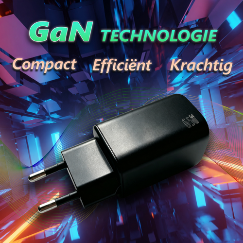 MaxTrack GaN USB-C snellader 65W – compact met Power Delivery en PPS - Zwart