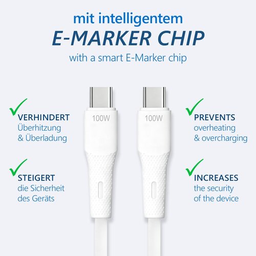 MaxTrack USB-C naar USB-C Oplaadkabel 100W met E-Marker – 1.5 meter - Wit MaxTrack USB-C naar USB-C Oplaadkabel 100W met E-Marker – 1.5 meter - Wit