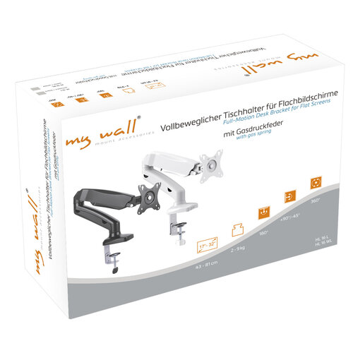 MyWall Monitorarm HL 16 WL Wit – Verstelbare gasveer monitorarm voor 1 scherm van 17-32 inch, 2-9 kg MyWall Monitorarm HL 16 WL Wit – Verstelbare gasveer monitorarm voor 1 scherm van 17-32 inch, 2-9 kg