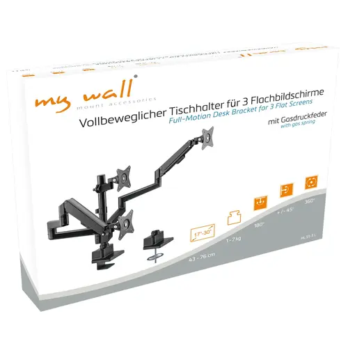 MyWall Monitorarm voor 3 schermen – 17–30 inch – met gasveer – HL 51-3 L