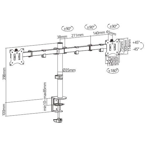 Cavus Monitorarm Basic voor 2 schermen – 17–32 inch – maximaal 8 kg per scherm – DM0102