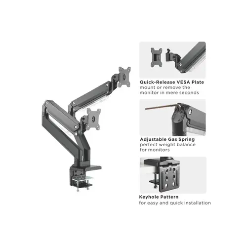 Braca Dubbele monitorarm BRC31117 – Met gasveer voor 2 schermen van 17–35 inch – 1–15 kg per scherm – zwart Braca Dubbele monitorarm BRC31117 – Met gasveer voor 2 schermen van 17–35 inch – 1–15 kg per scherm – zwart