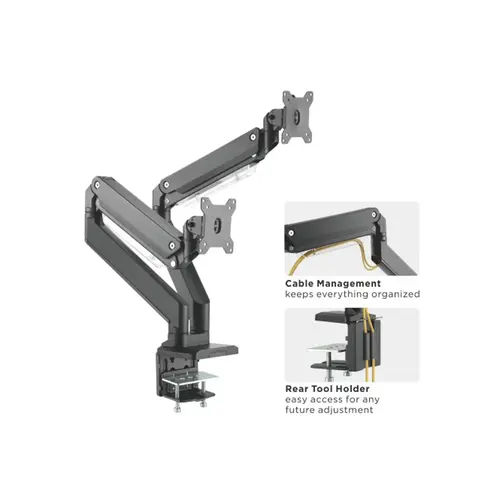 Braca Dubbele monitorarm BRC31117 – Met gasveer voor 2 schermen van 17–35 inch – 1–15 kg per scherm – zwart Braca Dubbele monitorarm BRC31117 – Met gasveer voor 2 schermen van 17–35 inch – 1–15 kg per scherm – zwart