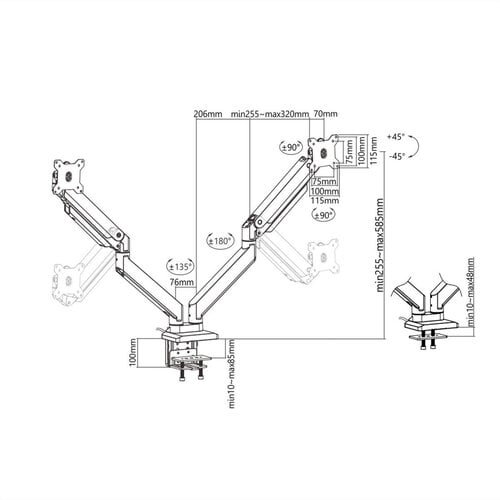 Braca Dubbele monitorarm BRC31117 – Met gasveer voor 2 schermen van 17–35 inch – 1–15 kg per scherm – zwart Braca Dubbele monitorarm BRC31117 – Met gasveer voor 2 schermen van 17–35 inch – 1–15 kg per scherm – zwart