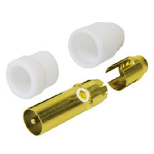Bulk Coax (IEC) male schroef connector, gold plated 75dB rond