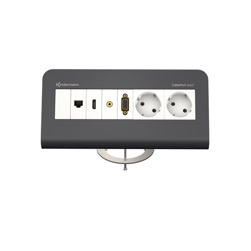 Kindermann CablePort desk² 80 - 2x 220V, HDMI, VGA, 3.5mm en Cat 6 netwerk-Grijs